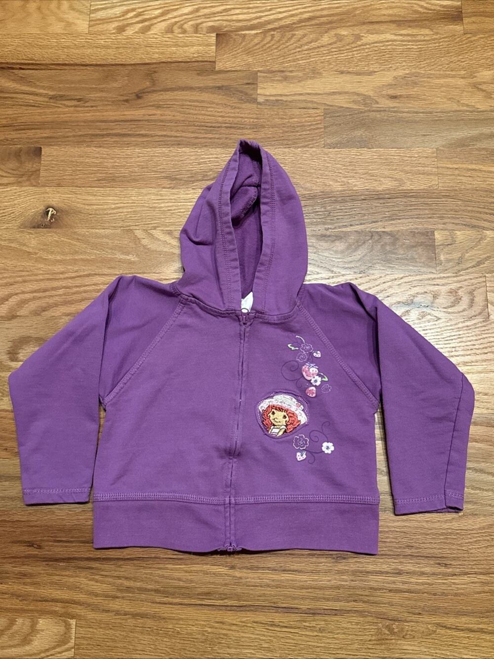 Vintage Y2K Strawberry Shortcake Purple Zip Up Hoodie Sweatshirt Girls Size 3T